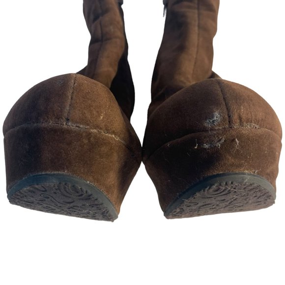 Bamboo Caesar Brown Suede Zip Up Wedge Booties Size 7 - Picture 3 of 9